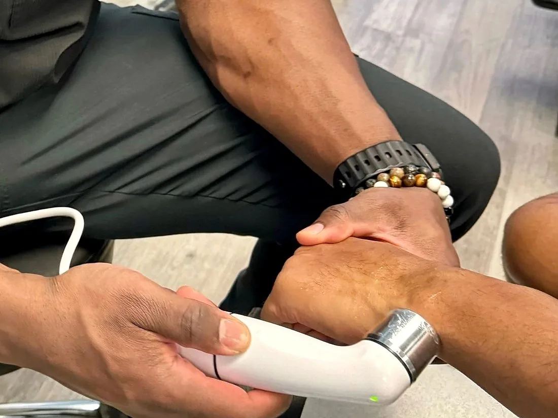 Therapeutic ultrasound applied to an ankle